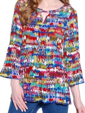 Ali Miles Multicolor Pleated Long-Sleeve Blouse Size XL